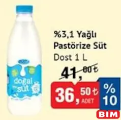DOST %3,1 YAĞLI PASTÖRİZE SÜT 1 L fiyat ve kampanya bilgisi